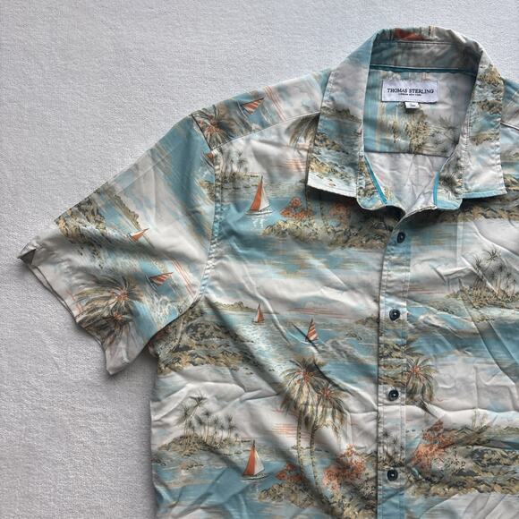 Thomas Sterling London Men Large Hawaiian Shirt Aloha Sailboat Palm Tree AOP - Picture 4 of 16